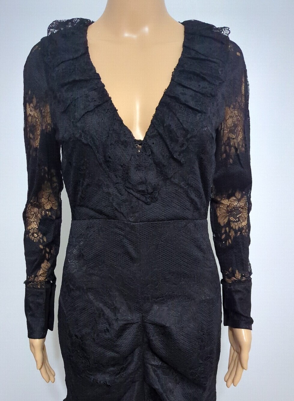 Alexis Lucasta Black Lace Maxi Dress S Ruched Sheer Gothic Victorian Romance - Picture 5 of 10